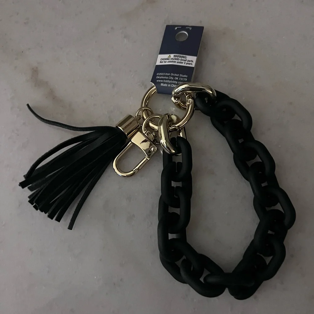 Black Chain Tassel Keychain with Gold Hardware - Picture 6 of 7